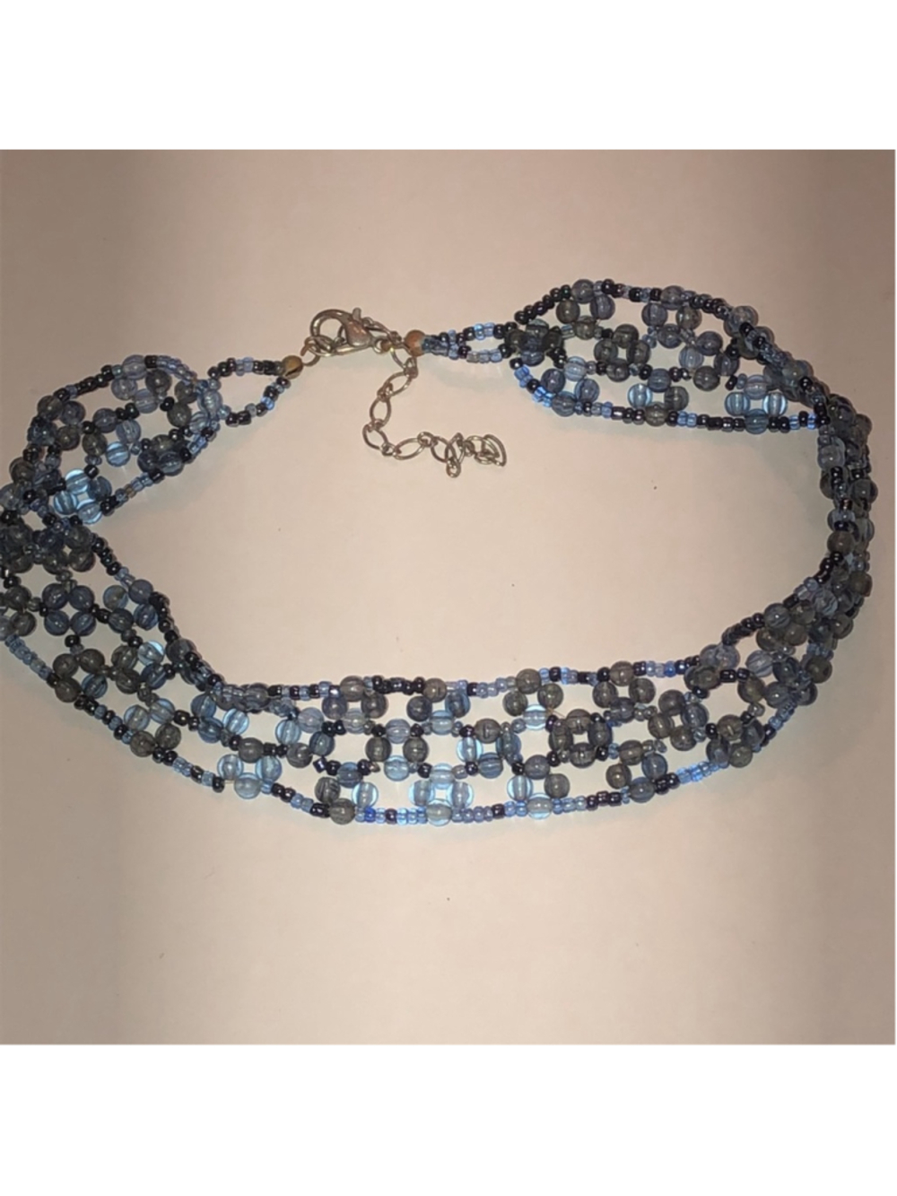 Elegant Blue Seed Bead Beaded Boho Choker Necklace